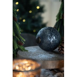 Clayre & Eef Christmas Bauble Ø 10x10 cm Black Grey Glass