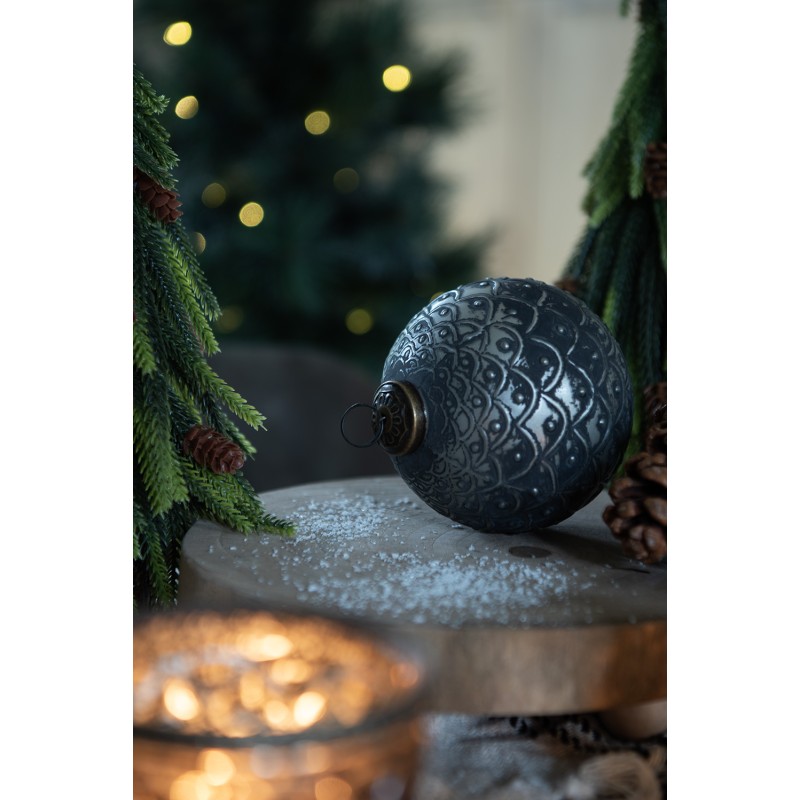 Clayre & Eef Kerstbal Ø 10x10 cm Zwart Grijs Glas