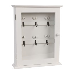 Clayre & Eef Armadietto per chiavi 25x7x31 cm Bianco Legno Vetro Rettangolo