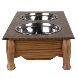 Clayre & Eef Dog Bowl 2x500 ml Brown Wood Iron Rectangle