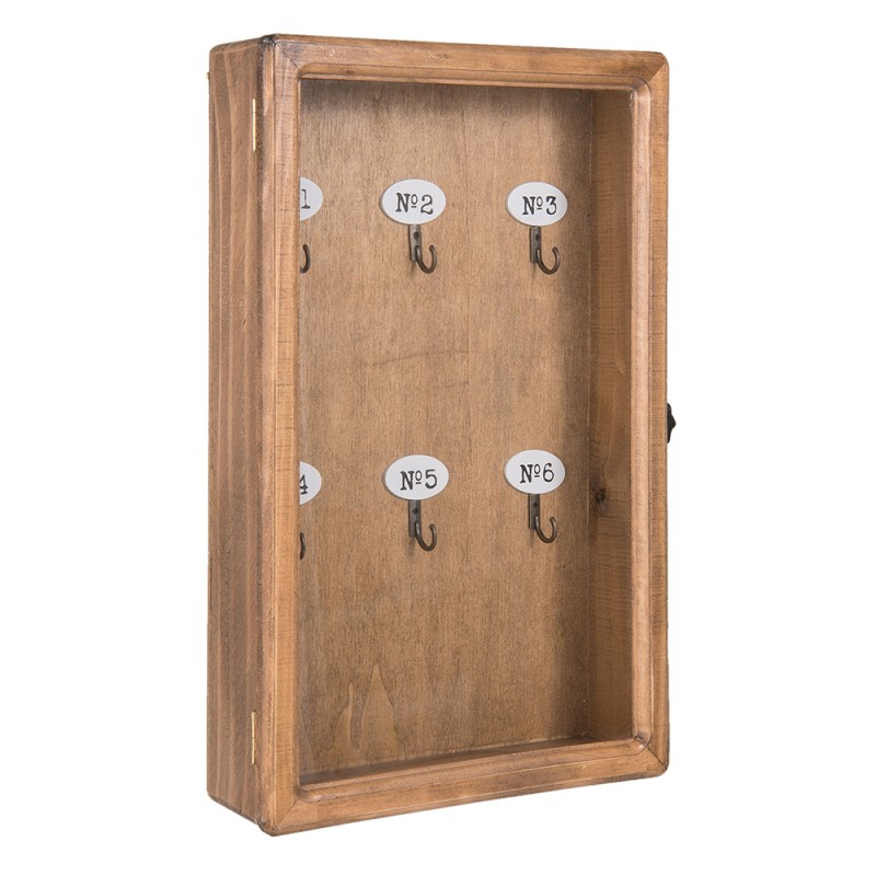 Clayre & Eef Key Cabinet 24x7x38 cm Brown Wood Glass Rectangle