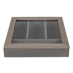 Clayre & Eef Bestekbak  30x30x8 cm Grijs Hout Glas Vierkant