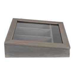 Clayre & Eef Besteckkasten 30x30x8 cm Grau Holz Glas Quadrat