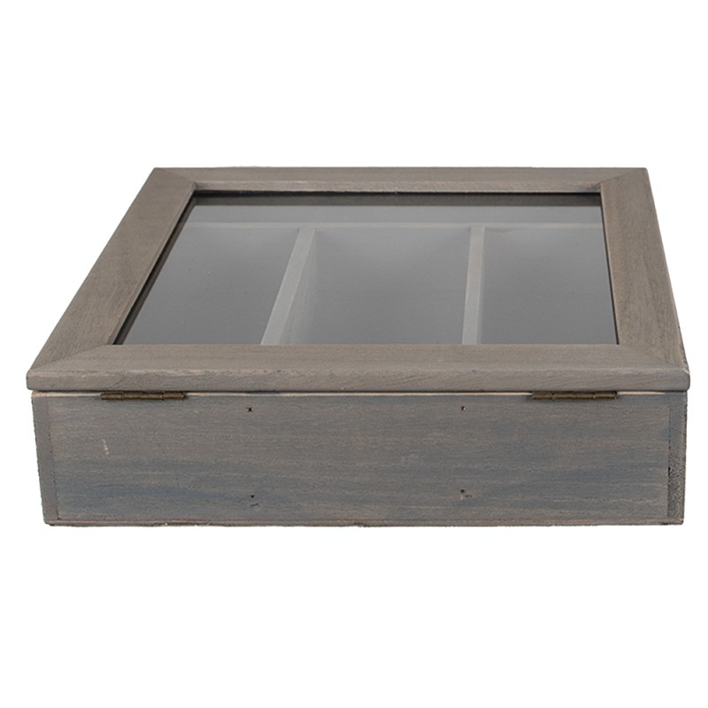 Clayre & Eef Bestekbak  30x30x8 cm Grijs Hout Glas Vierkant