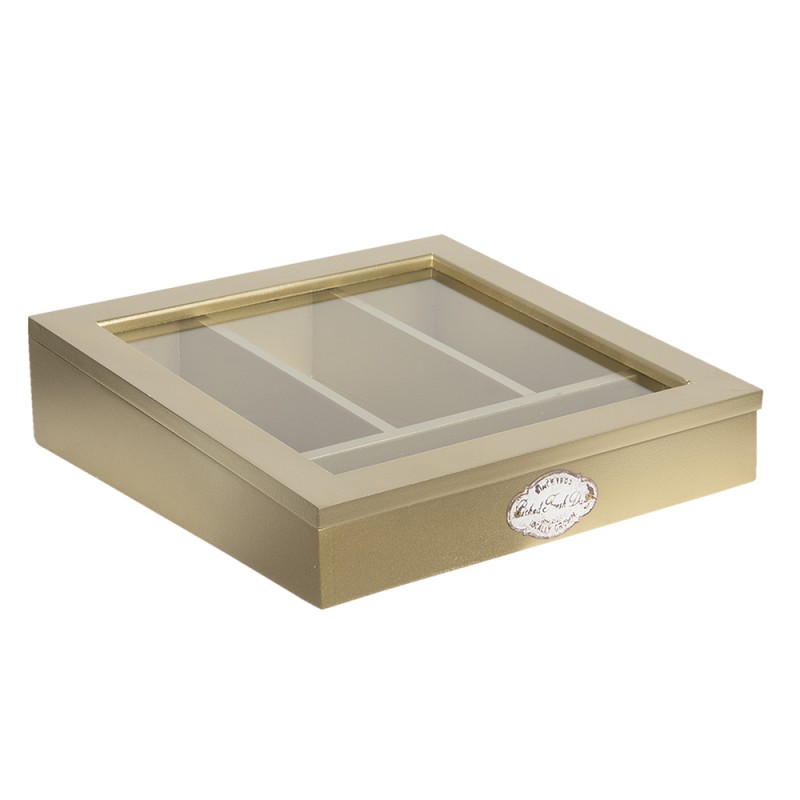 Clayre & Eef Range-couverts 30x30x8 cm Couleur or Bois Verre Carré