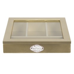 Clayre & Eef Besteckkasten 30x30x8 cm Goldfarbig Holz Glas Quadrat