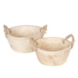 Clayre & Eef Aufbewahrungskorb 2er Set Ø 36 / Ø 29 cm Beige Holz Rund