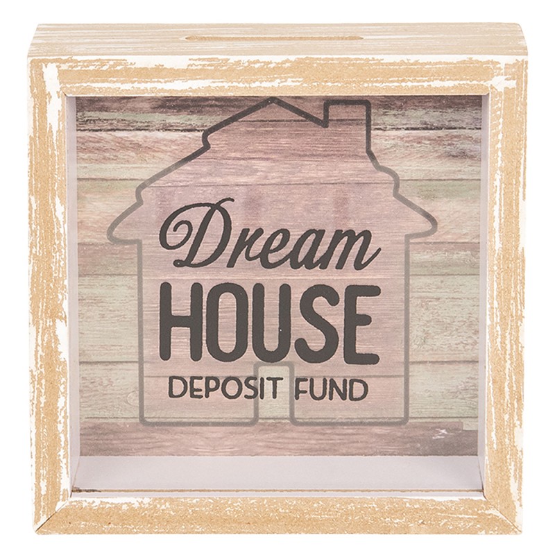 Clayre & Eef Spaarpot  15x5x15 cm Bruin Hout Vierkant Dream House