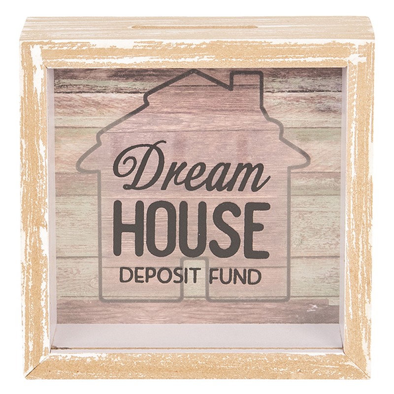 Clayre & Eef Money Box 15x5x15 cm Brown Wood Square Dream House