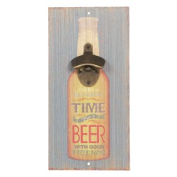 Clayre & Eef Wandflaschenöffner 15x3x30 cm Grau Braun Holz Rechteck Bierflasche Time For a Beer