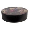 Clayre & Eef Storage Box Ø 25x7 cm Black Wood Round Flowers