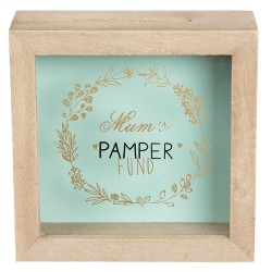 Clayre & Eef Spaarpot  15x5x15 cm Beige Blauw Hout Vierkant Mum's Pamper Fund