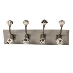 Clayre & Eef Wall Coat Rack 4 Hooks 45x10x18 cm White Wood Iron