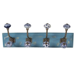 Clayre & Eef Wall Coat Rack 4 Hooks 45x10x18 cm Blue Wood Iron