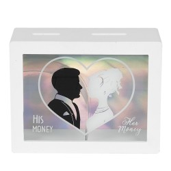 Clayre & Eef Money Box 18x7x14 cm White Wood Rectangle Heart