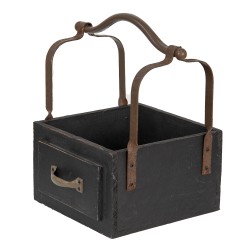 Clayre & Eef Basket 24x19x28 cm Black Wood Metal