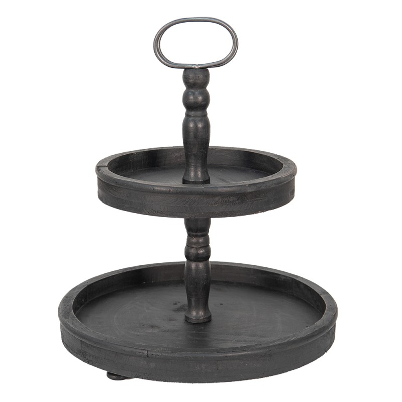 Clayre & Eef 2-Tiered Stand Ø 38x47 cm Black Wood Metal Round