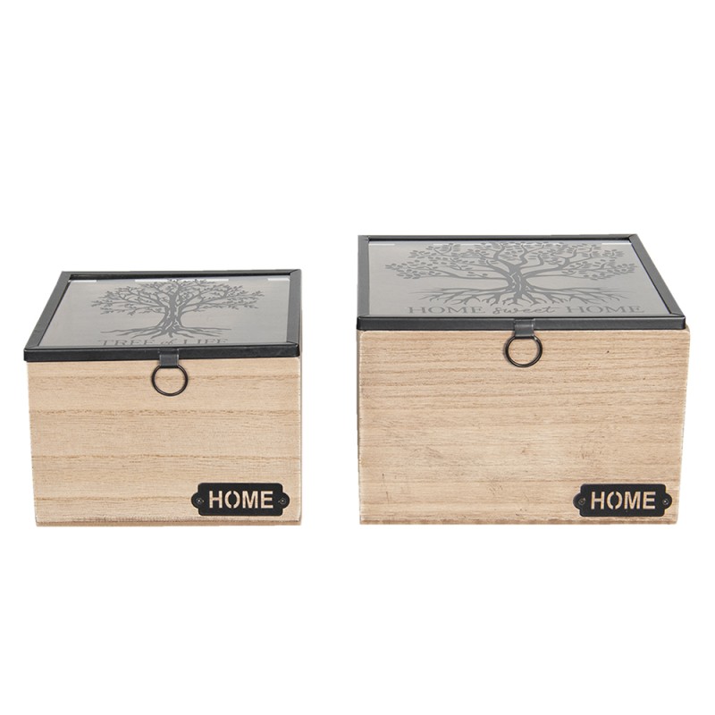 Clayre & Eef Aufbewahrungsbox 2er Set 18x18x12 cm Braun Holz Glas Quadrat