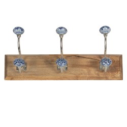 Clayre & Eef Wall Coat Rack 44x10x17 cm Brown Blue Wood Iron Rectangle