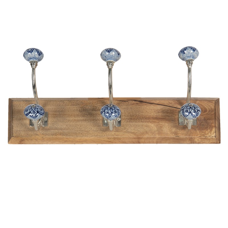 Clayre & Eef Wandkapstok  44x10x17 cm Bruin Blauw Hout Ijzer Rechthoek