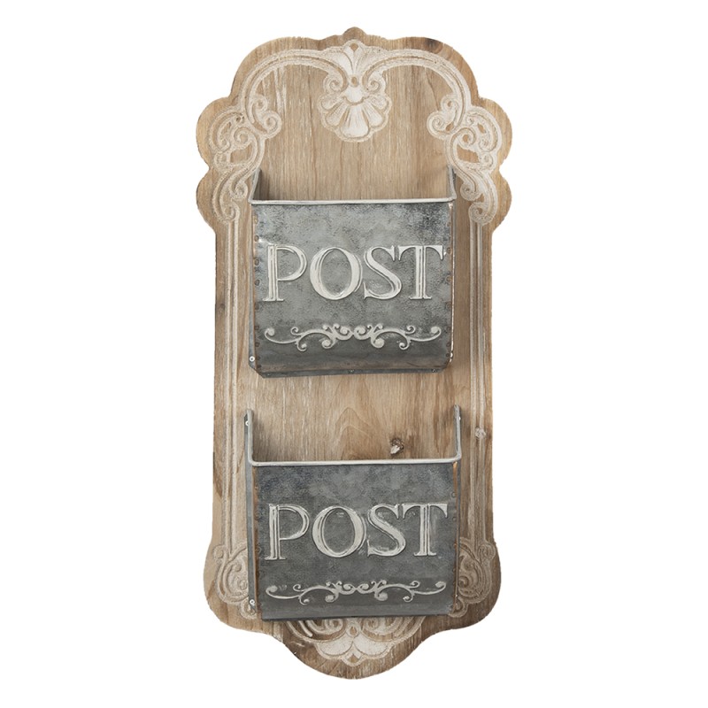 Clayre & Eef Porte-lettre 26x10x53 cm Marron Gris Bois Métal Rectangle