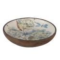 Clayre & Eef Serving Platter Ø 20x4 cm White Blue Wood Round Flowers