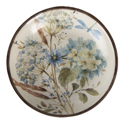 Clayre & Eef Plat de service Ø 20x4 cm Blanc Bleu Bois Rond Fleurs