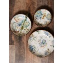 Clayre & Eef Serving Platter Ø 20x4 cm White Blue Wood Round Flowers