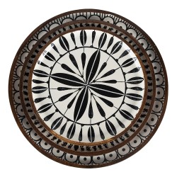 Clayre & Eef Plat de service set de 3 Ø 28 Ø 23 Ø 20 cm Noir Blanc Bois Rond