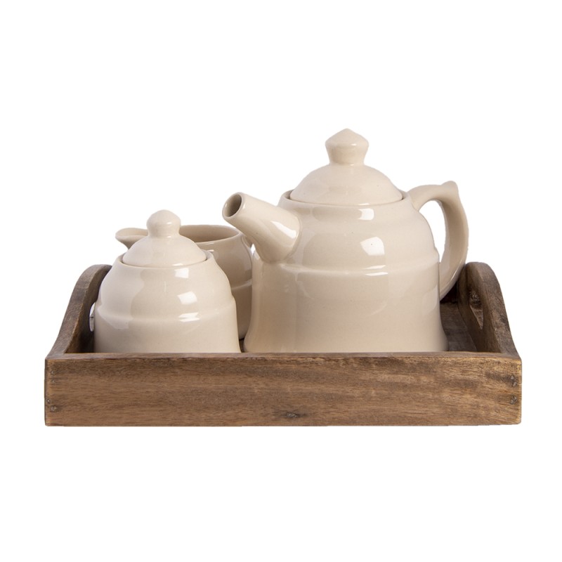 Clayre & Eef Tea Set 27x22x16 cm Beige Brown Wood