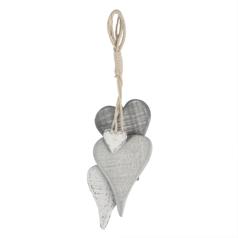 Clayre & Eef Pendant 8x5x32 cm Grey Wood Heart-Shaped