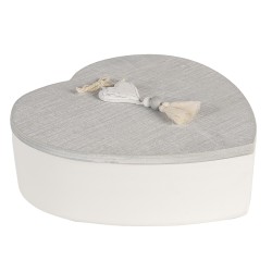 Clayre & Eef Boîte de rangement 18x18x6 cm Gris Blanc Bois En forme de coeur Coeur