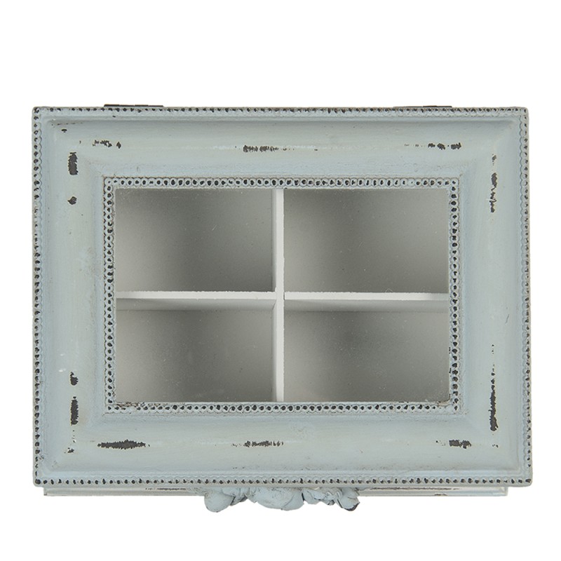 Clayre & Eef Boîte à thé 1 compartiment 20x17x9 cm Bleu Beige MDF Verre Rectangle