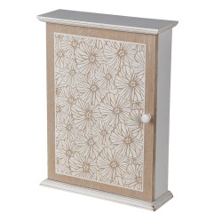 Clayre & Eef Key Cabinet 20x7x27 cm Brown Beige Wood Rectangle Flowers