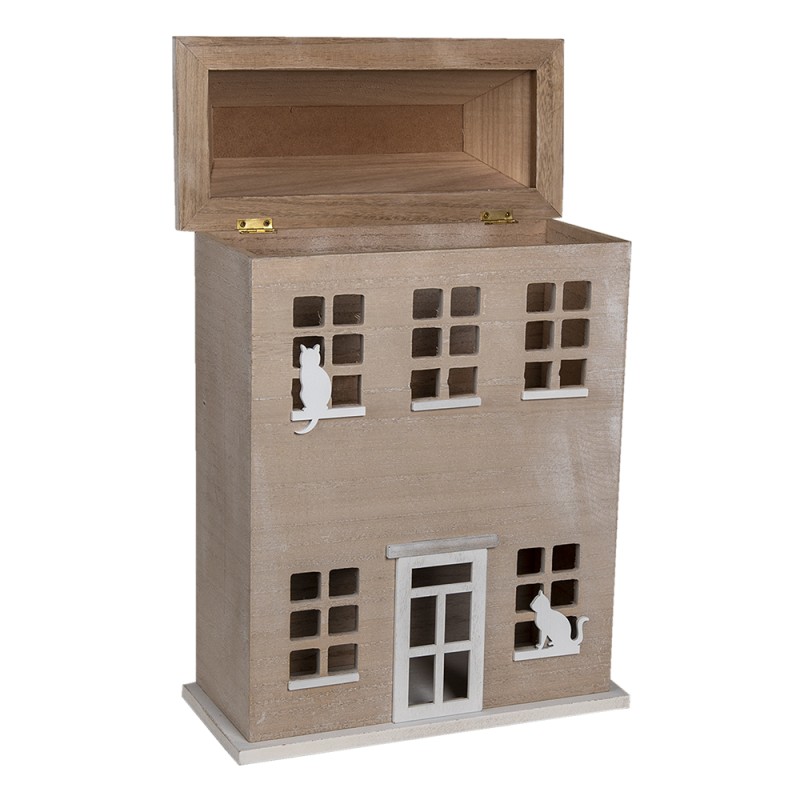 Clayre & Eef Storage Box House 27x12x39 cm Brown Wood Cats