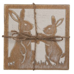 Clayre & Eef Coasters for Glasses Set of 4 10x10 cm Brown Wood Square Hares