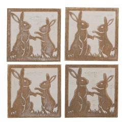 Clayre & Eef Sous-verres pour verres set de 4 10x10 cm Marron Bois Carré Lièvres