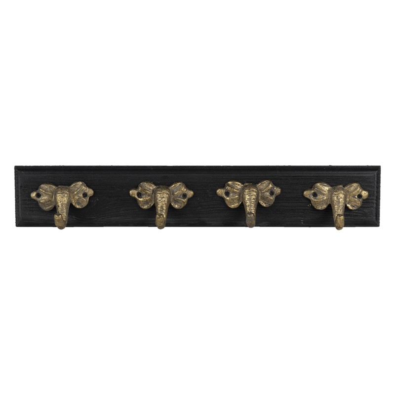 Clayre & Eef Wall Coat Rack 4 Hooks 50x7x8 cm Black Wood Iron Elephant