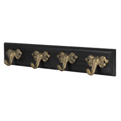 Clayre & Eef Attaccapanni da parete 4 ganci 50x7x8 cm Nero Legno Ferro Elefante