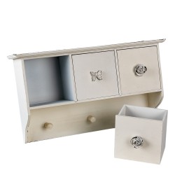 Clayre & Eef Wandgarderobe 3 Haken 41x12x24 cm Weiß MDF Kunststoff Rechteck Blumen