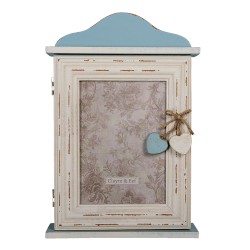 Clayre & Eef Armoire à clés 21x7x31 cm Bleu MDF Verre Rectangle Coeur