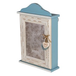 Clayre & Eef Key Cabinet 21x7x31 cm Blue MDF Glass Rectangle Heart