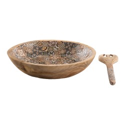 Clayre & Eef Bol de décoration Ø 30x7 cm Marron Vert Bois Fleurs