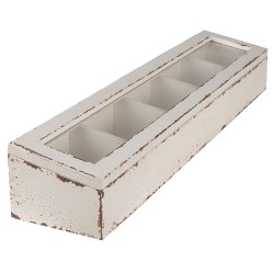 Clayre & Eef Holzkiste 60x13x10 cm Weiß Holz Glas