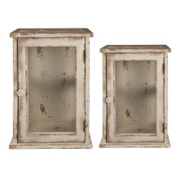 Clayre & Eef Étagère murale 42x26x56 cm Blanc Marron Bois Verre