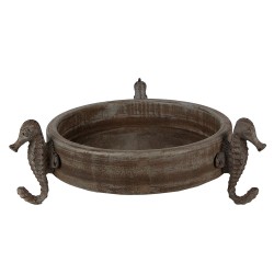 Clayre & Eef Bol de décoration Ø 33x13 cm Marron Gris Bois Rond Hippocampes