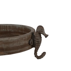 Clayre & Eef Decorative Bowl Ø 33x13 cm Brown Grey Wood Round Seahorses