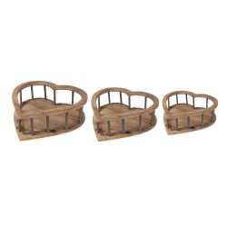 Clayre & Eef Panier de rangement set de 3 Coeur 33x33x10 Marron Bois Métal En forme de coeur