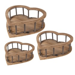 Clayre & Eef Cesto per riporre set di 3 Cuore 33x33x10 Marrone Legno Metallo A forma di cuore