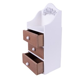 Clayre & Eef Petit meuble à tiroirs 13x9x27 cm Blanc Marron MDF Plastique